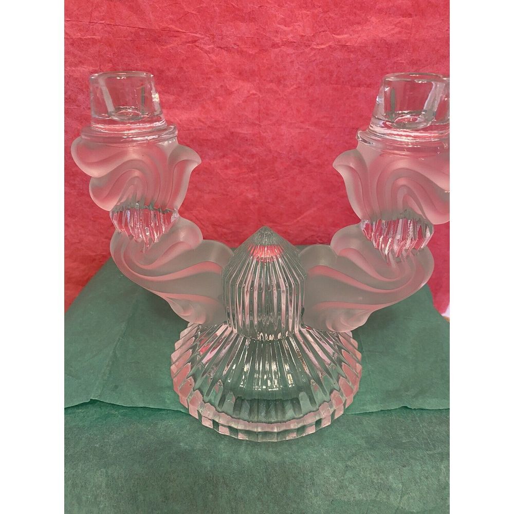 Malverne‎ Bohemian 2-Light Frosted Candlestick Holder Libochovice Czech Pristine